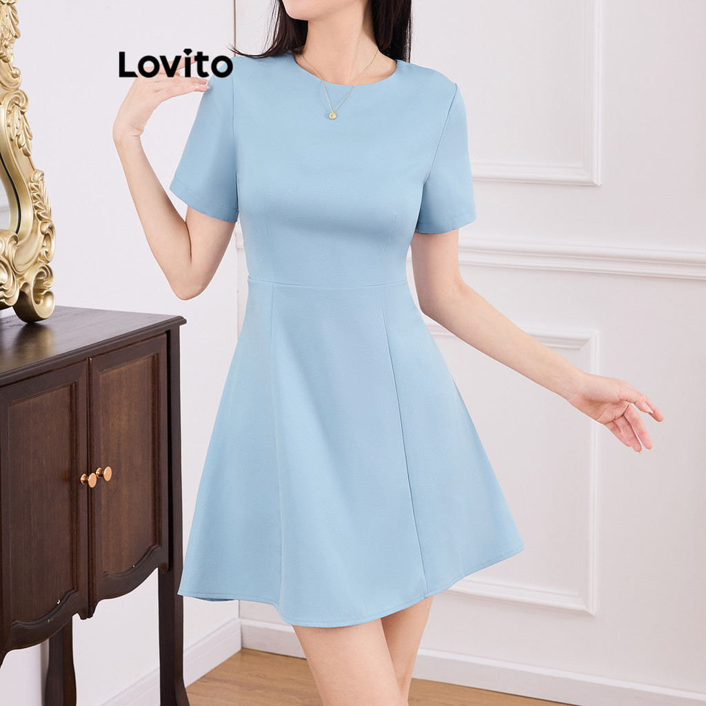 Lovito Vestido casual liso com zíper drapeado para mulheres L121AD1089 em Oferta na Shopee