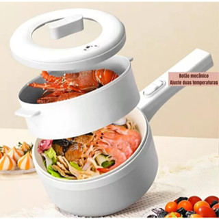 Panela Elétrica Multifuncional com 2 Camadas, Antiaderente, Branca 110 V / 220V em Oferta na Shopee