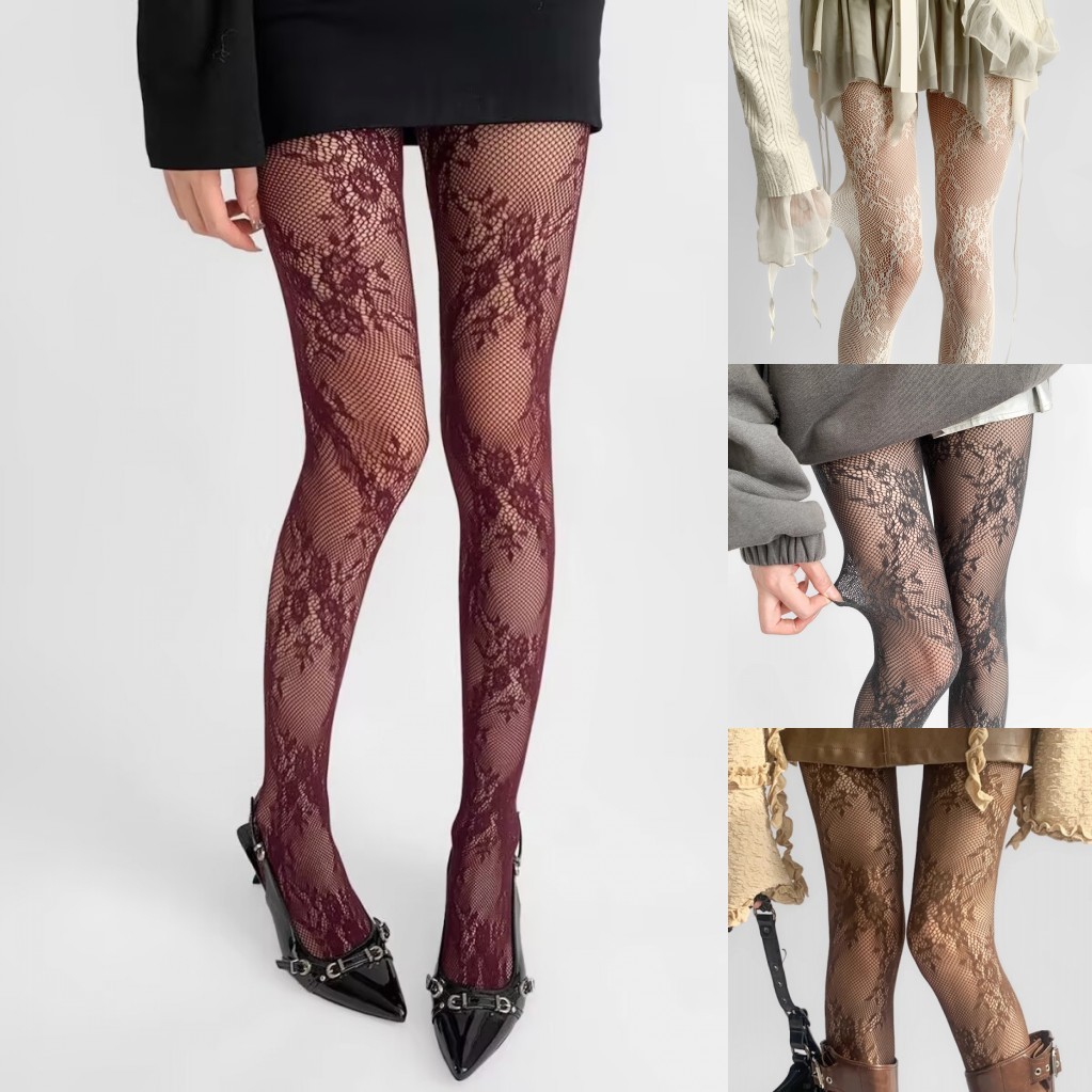 Mulheres Lolita Oco Para Fora Floral Renda Meia-Calça Estilo Japonês Pura Fishnet Kawaii Collants Perspectiva Meias Legg