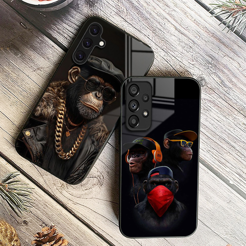 Macaco De Vidro Caso Telefone Para Samsung Galaxy A14 A16 A30 A22 A32 A33 A34 A40 A42 A55 4G A52 A53 A54 A70 A71 A72 A73