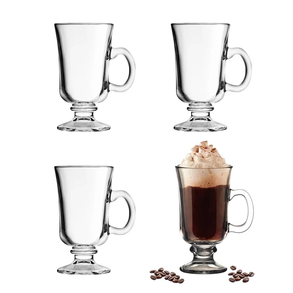 Jogo 4 Xícara para Cappuccino e Café Caneca Irish Irlandesa Vidro Transparente 114ml Haüskraft