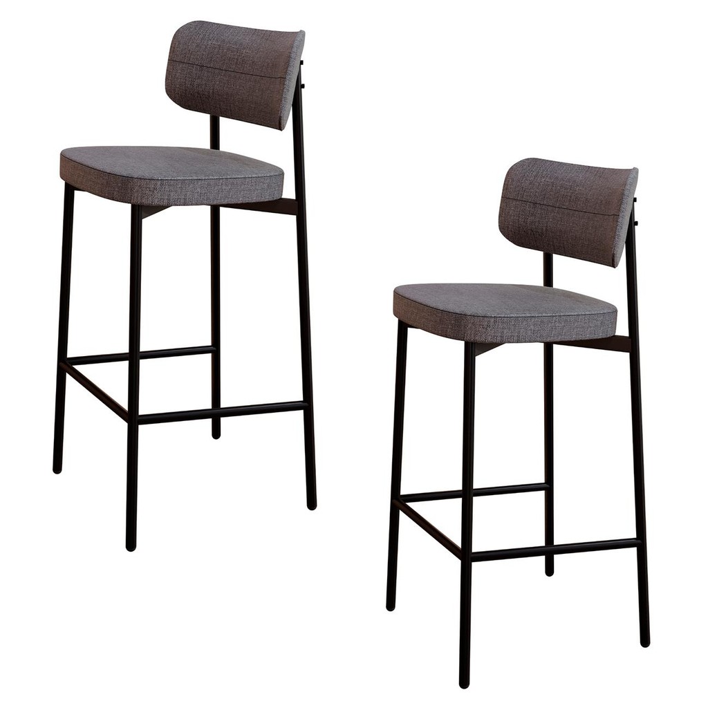 Banqueta Alta Bar Estofada Kit 2 Ella M25 Linho Cinza - Mpozenato