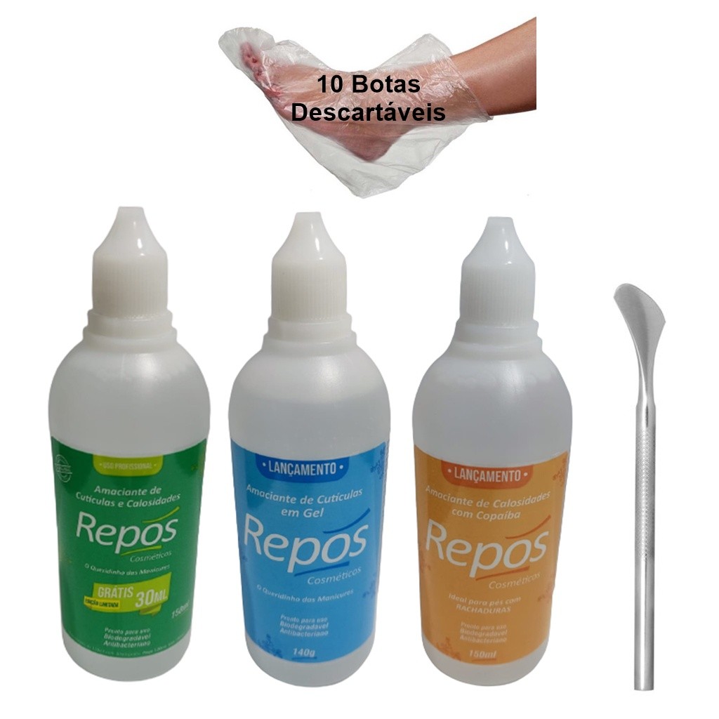 Kit SPA Amaciante + Copaíba + Gel de Cutículas e Calosidades Repós + 222 + 10 Botas Descartáveis