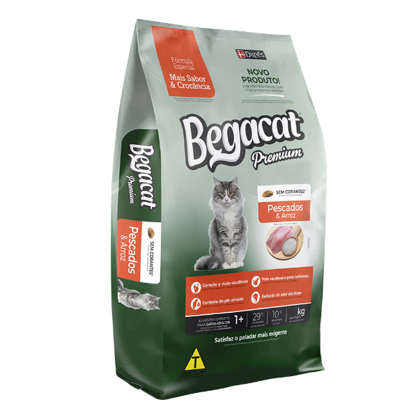 Ração Begacat Premium Gatos Adultos Pescados e Arroz 7kg em Oferta na Shopee