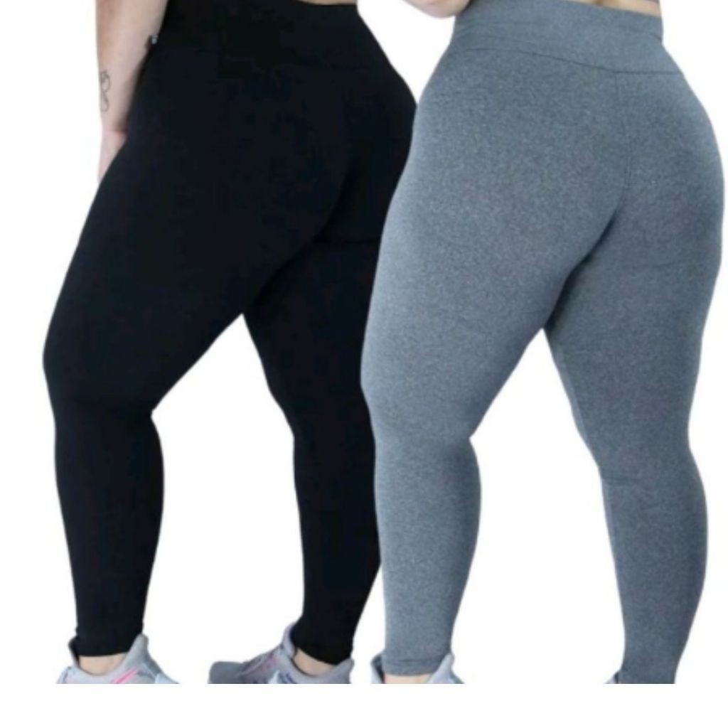 Kit 2 Calça Leg Legging Plus Size Flanelada Peluciada Feminina Academia Cintura Alta Levanta Bumbum