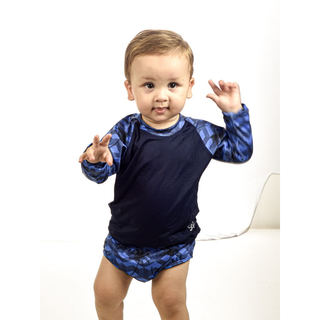 Conjunto Infantil Meninos Moda Praia Blusa com Proteção Solar UV50 + Sunga Infantil