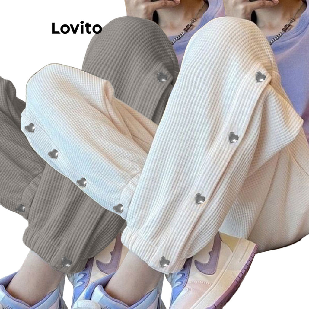 Lovito Casual Calça Feminina Lisa com Botão LNA35051 (Multicolorido) - Women Clothes