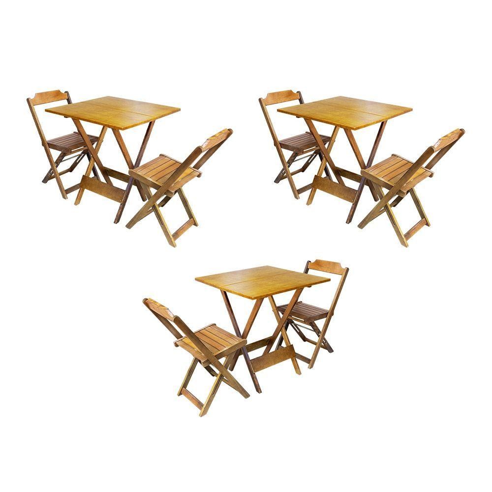 Kit 3 Conjuntos De Mesa Dobravel Com 2 Cadeiras De Madeira 70X70 Para Restaurante E Bar - Mel em Oferta na Shopee
