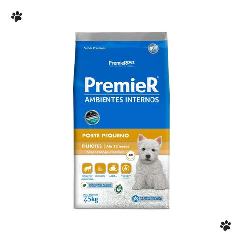 Ração Premier Pet Ambientes Internos Cães Filhotes Frango e Salmão De 7.5 Kg