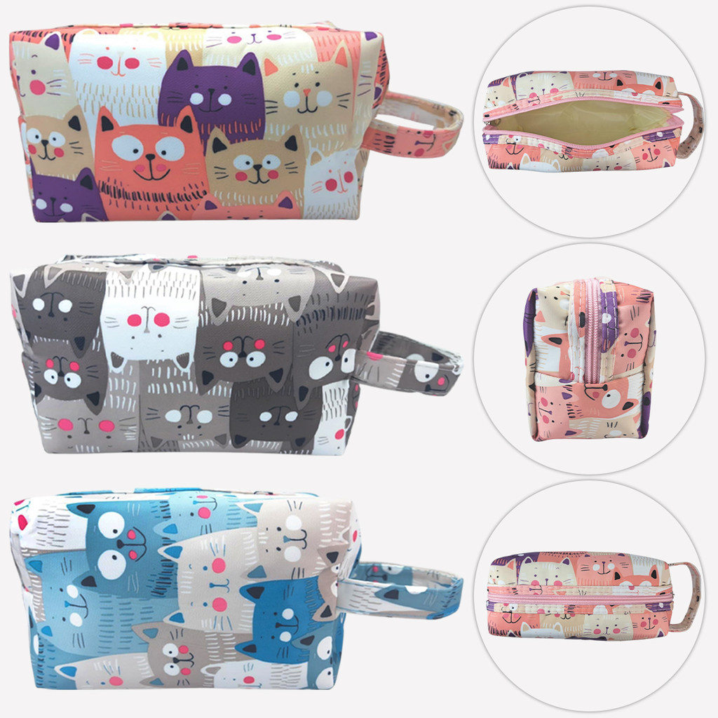 Necessaire Estojo C/ Alça Feminino Organizador Multiuso Desenho De Gatinho