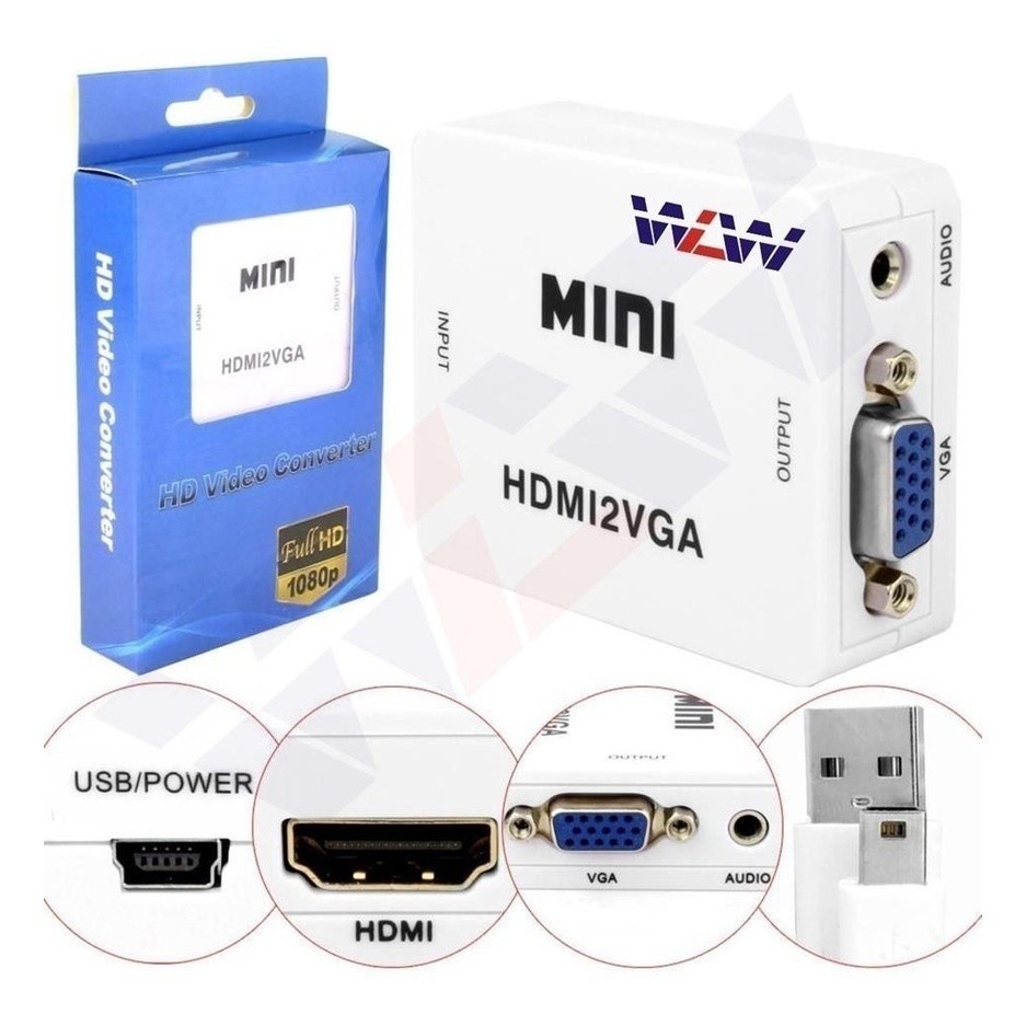 10 Mini Adaptador Conversor Compatível com HDMI P/ Vga Transmite
