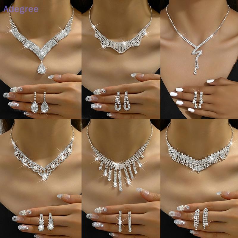Adegree 2 Peças Moda Strass Colares Brincos Conjunto De Joias Acessórios De Casamento Feminino Presente Novo