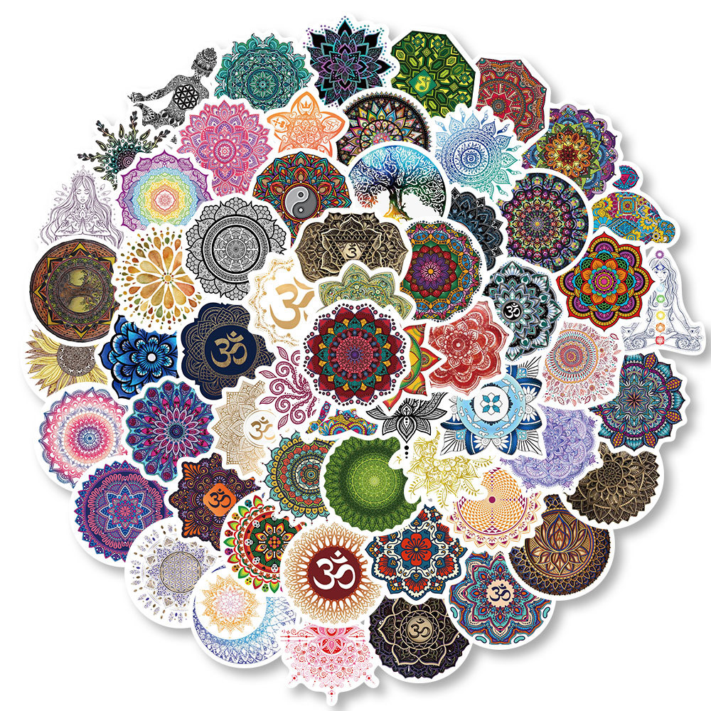 ​ 60 Peças Adesivos De Ioga Com Flores De Mandala Decalques À Prova D'água Para Tapetes E Garrafas De Água