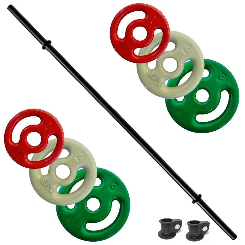 Kit Anilhas Emborrachadas 12kg + Barra Polipump 1,30m – Musculação em Casa