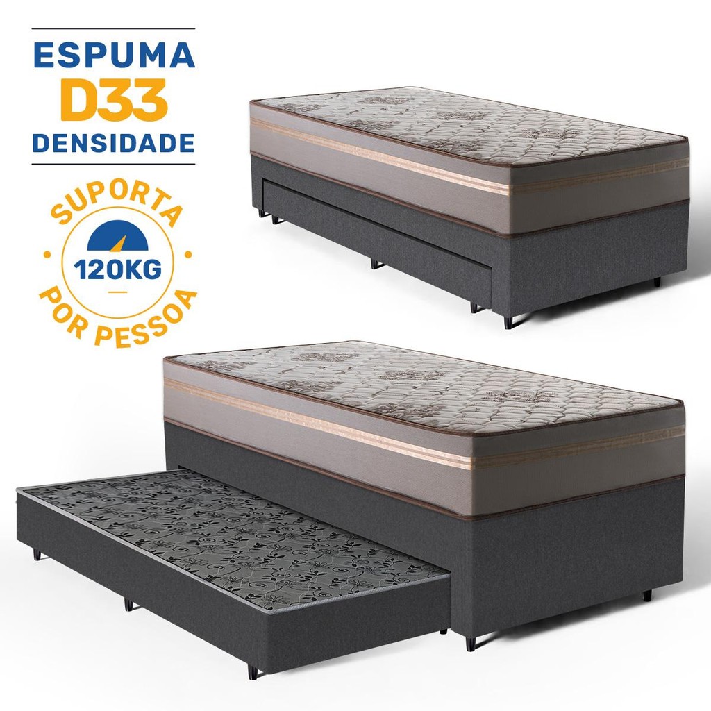 Cama Box com Colchão de D33 Millenium One Face + Auxiliar de Espuma Unique Solteiro 88cm