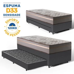 Cama Box com Colchão de D33 Millenium One Face + Auxiliar de Espuma Unique Solteiro 88cm
