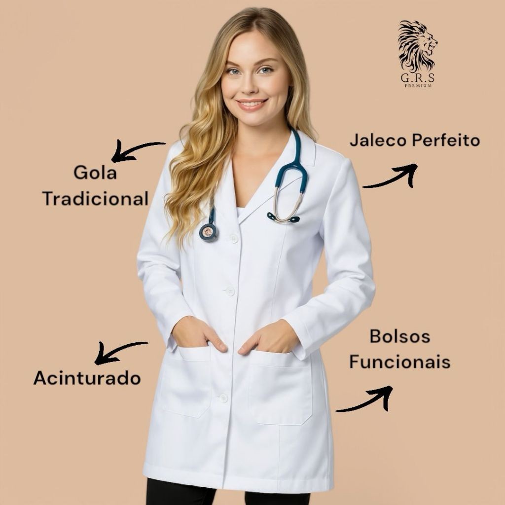 Jaleco Feminino Oxford Branco Botão Embutido Gola Blazer Acinturado Manga Longa Oxford Para Estágio em Oferta na Shopee