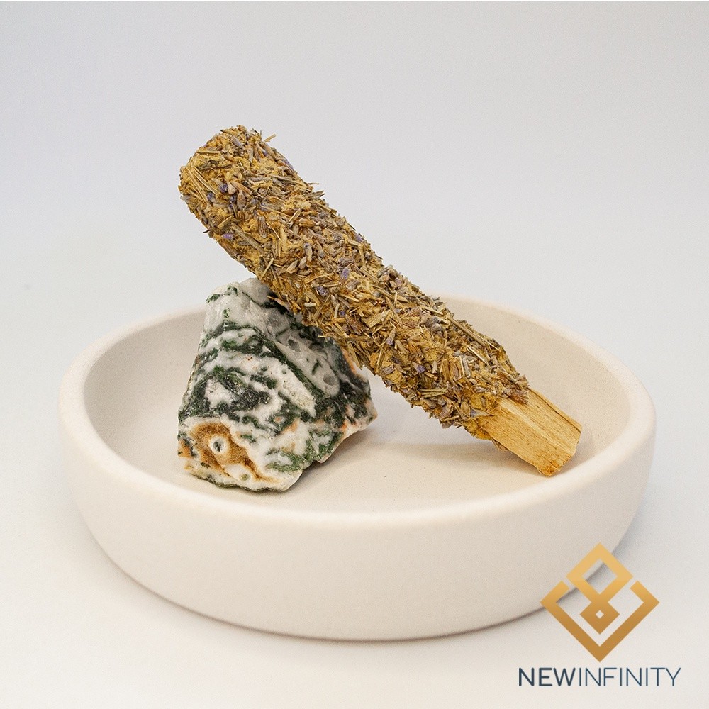Suporte para Defumador Palo Santo de Agata Musgo Pedra Natural