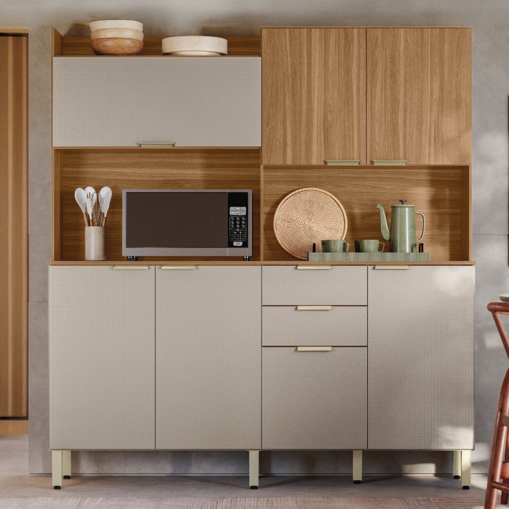 Cozinha Compacta Pitaya 7 Portas 2 Gavetas Amêndola/Nude Prime Tx - Demobile em Oferta na Shopee