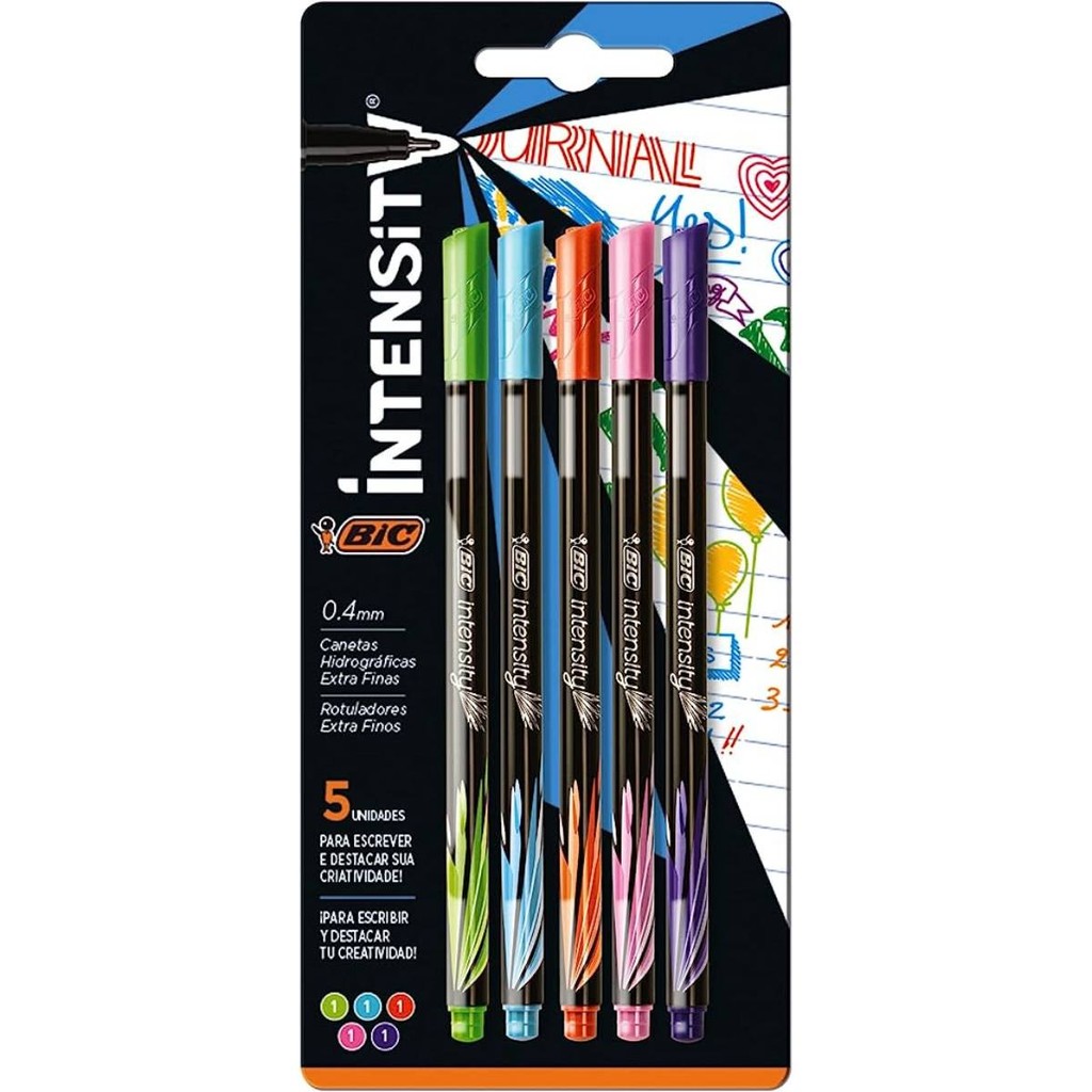 Caneta Hidrográfica Intensity 5 Cores Fashion Ponta Ultra Fina 0.4mm 930192 BIC