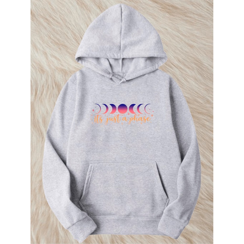 Agasalho de moletom feminino Adulto estampado fases da lua colorida, casaco de frio com capuz e bolso p ao GG