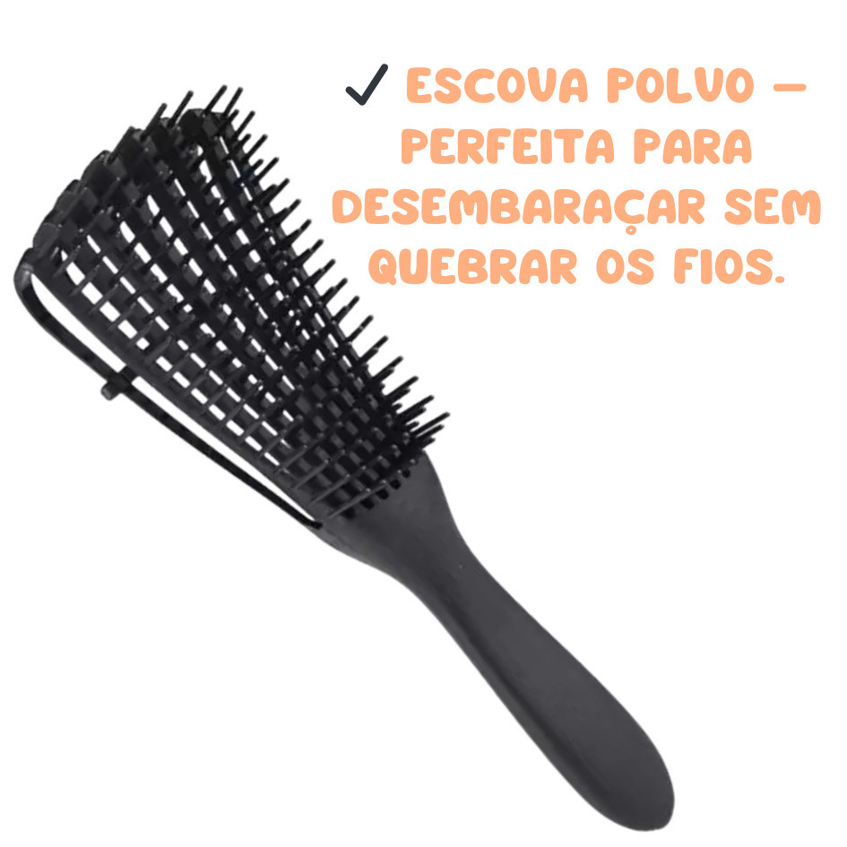 Kit Cuidados Para Cabelos Cacheados & Crespos CORES SORTIDAS - Escova Polvo - Pente tres fileiras & Pente Garfo.