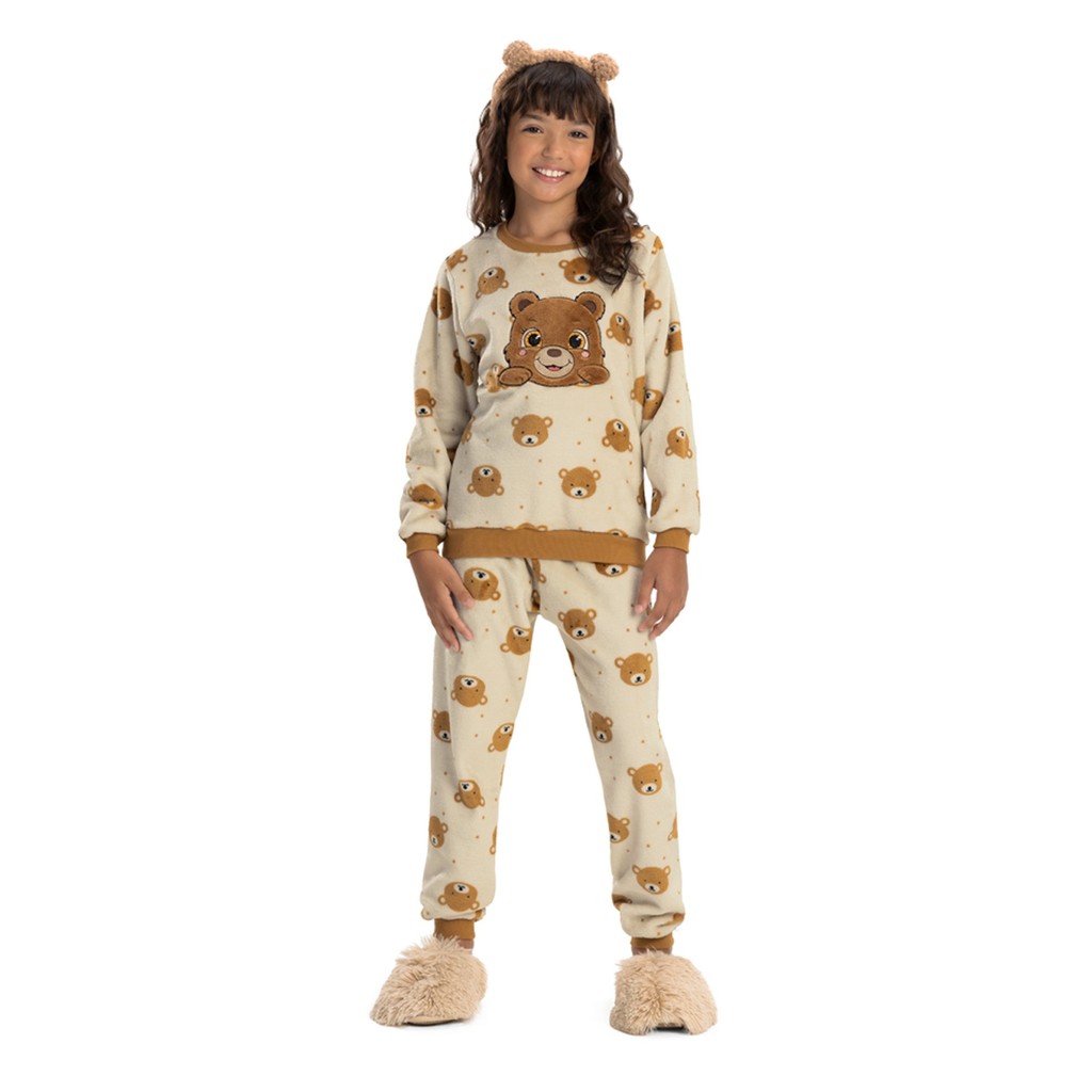 Pijama Inverno Longo Soft Fleece Ted Com Punho Infantil Menina Ursinho Ted
