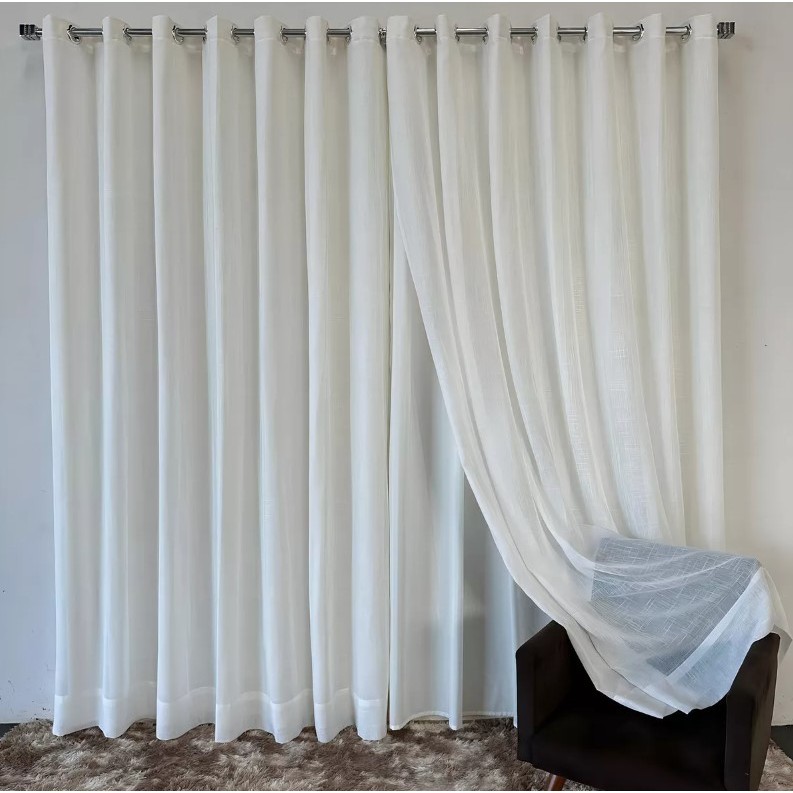 Cortina Voil Gaze de Linho com Forro Microfibra Alto Padrão com Ilhós Cromado Voil Flame em Oferta na Shopee