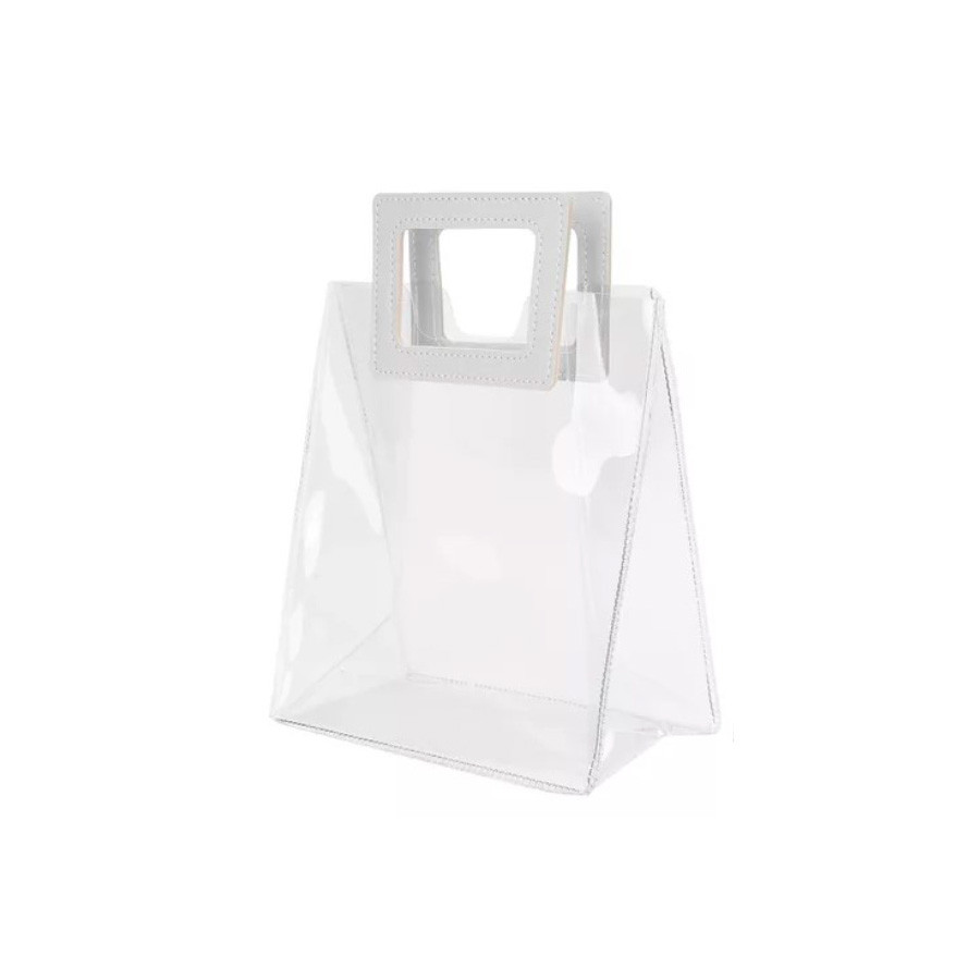 Sacola Transparente PVC com Alça Quadrada de Couro Branca - 15x15x10 - 1 unidade - Rizzo