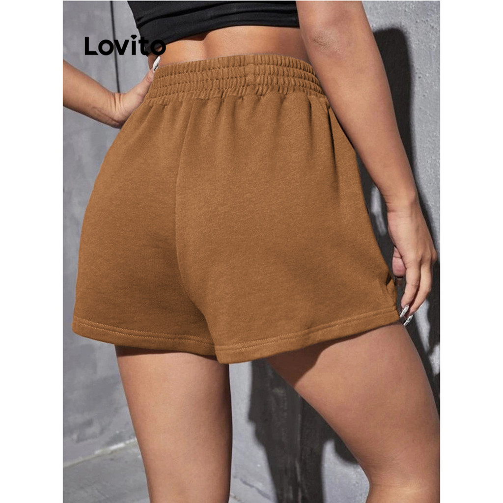 (Trendy) Lovito Shorts Casuais Com Bolso Liso Para Mulheres LNL43079 - Women Clothes
