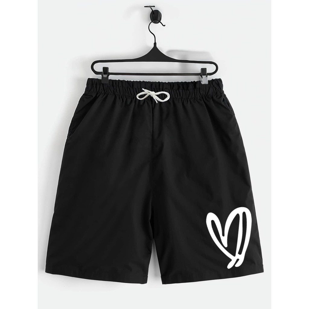 Shorts Preto Bermuda Calção Verão Blesed Corações Estampado Infantil Juvenil