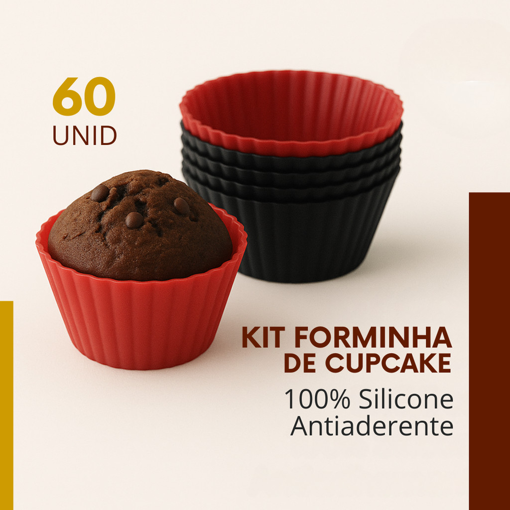 Forminha Kit 10, 30 ou 60 Pçs de Silicone Para Cupcake Mini Bolo Cozinha Air Fryer Forma Assadeira