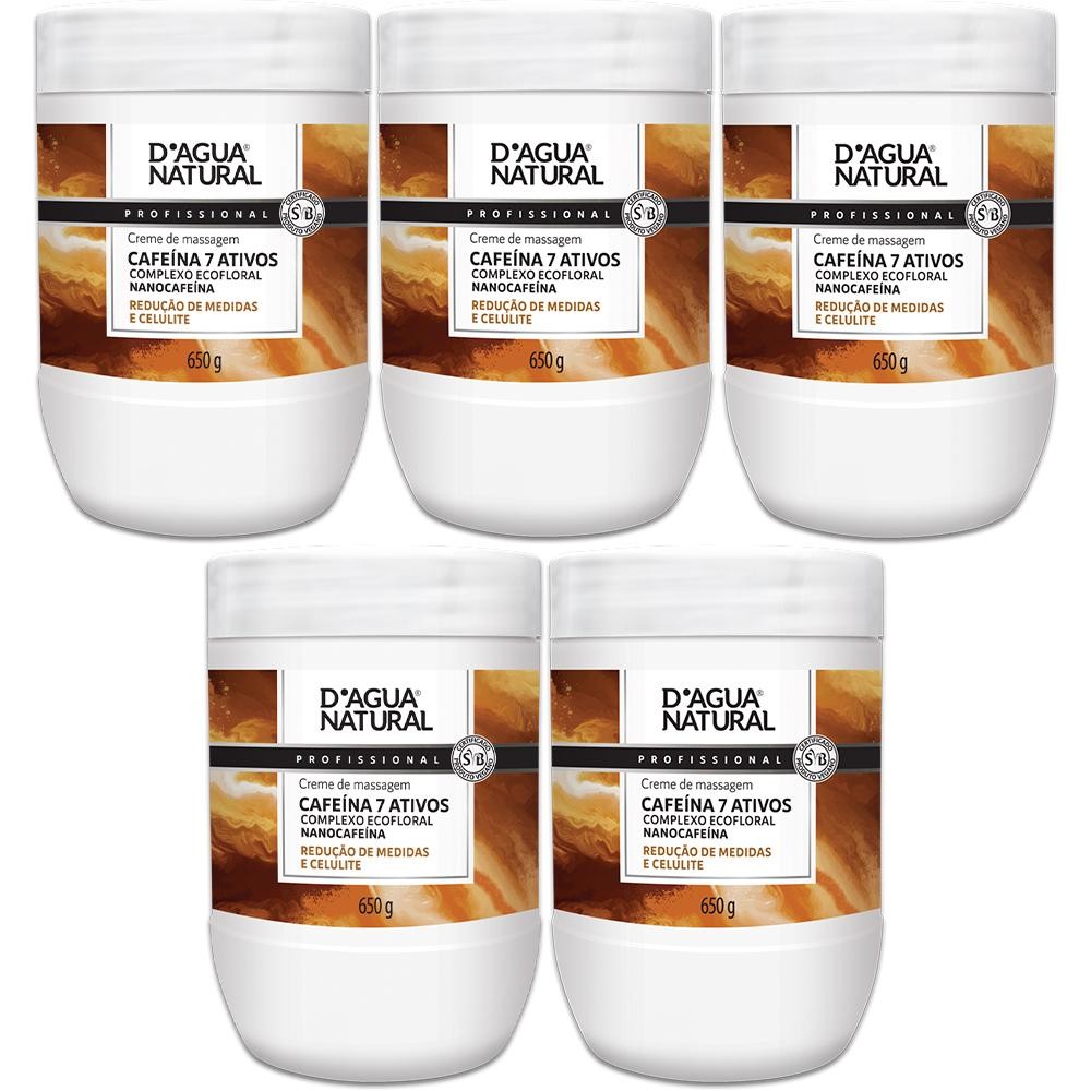 Kit 5 Potes Creme De Massagem Corporal Dagua Natural Cafeína 7 Ativos 650g Reduz Medidas e Celulite
