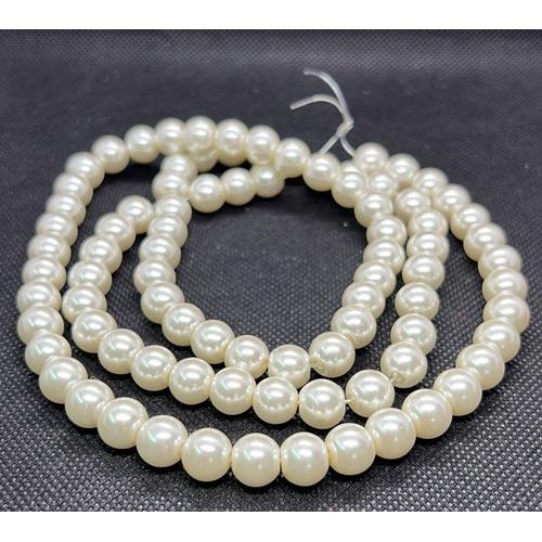 Fio perola de vidro 8mm creme aproximadamente 119 CONTAS