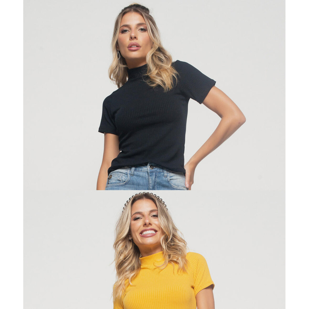 Kit 2 Blusas Gola Alta Comfy Malha Canelada Salvatore Fashion