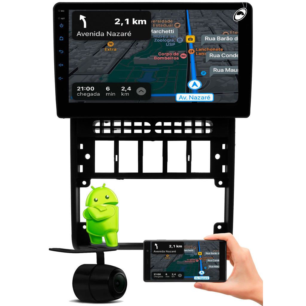 Multimidia 2 Din 9" Android Tela Flutuante Gol Parati Saveiro G2 Android Auto Car Play + Câmera Ré
