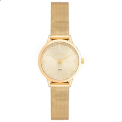 Relógio de Pulso Feminino Pequeno Condor Dourado CO2035NCY/K4X + Conjunto Colar E Brinco Feminino