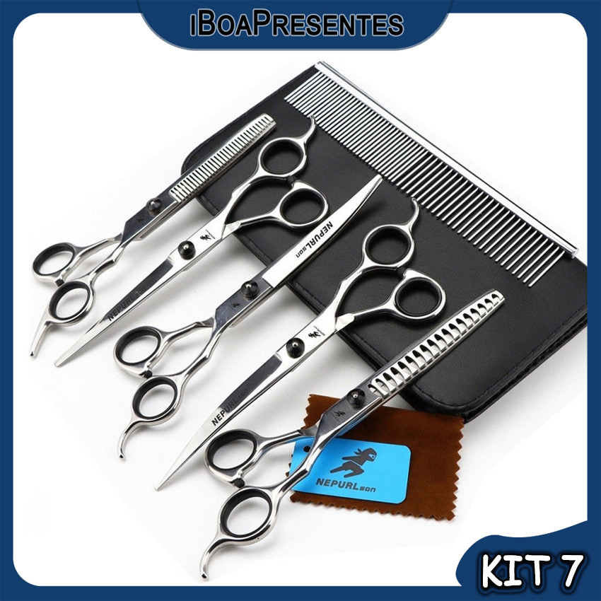 Kit 7 Tesoura Pente Pet Shop Profissionais Tosa 7 Polegadas iBoa Presentes