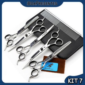 Kit 7 Tesoura Pente Pet Shop Profissionais Tosa 7 Polegadas iBoa Presentes