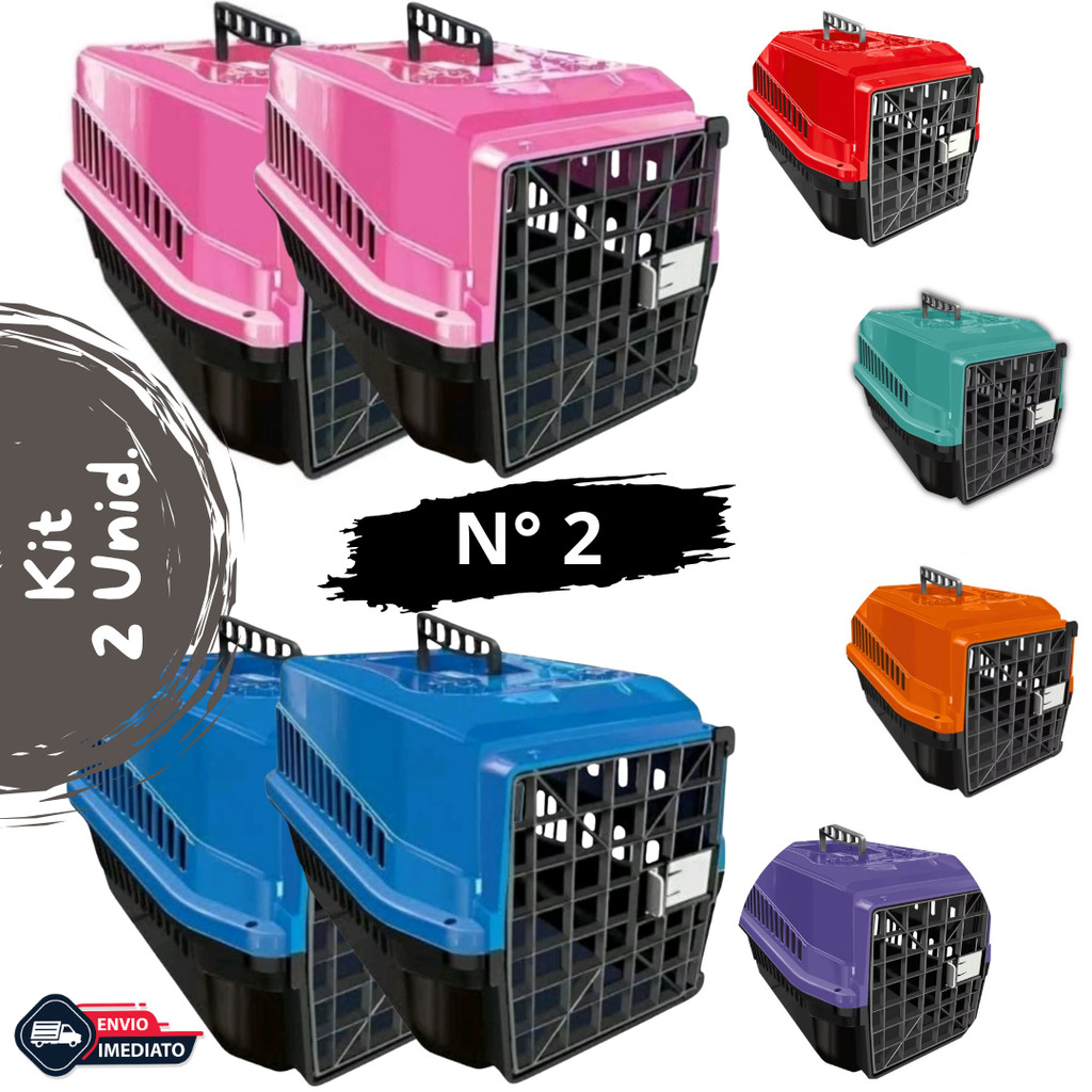 Kit 2 Caixa de Transporte Nº2 Pet Gatos Coelho Cão Aves 6 Kg