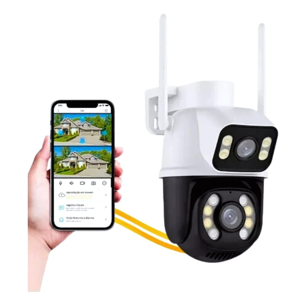 Câmera Dupla ICSEE IP66 Wi-Fi 360° Visão Noturna Sensor Movimento 2 em 1 Fixa + Giratória   2/2