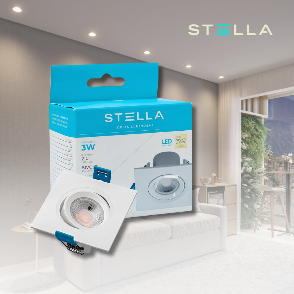 Kit 3 Ou 5 Embutido LED PAR20 7W Stella Ângulo de Feixe Direcionável de 38° 610 Lumens