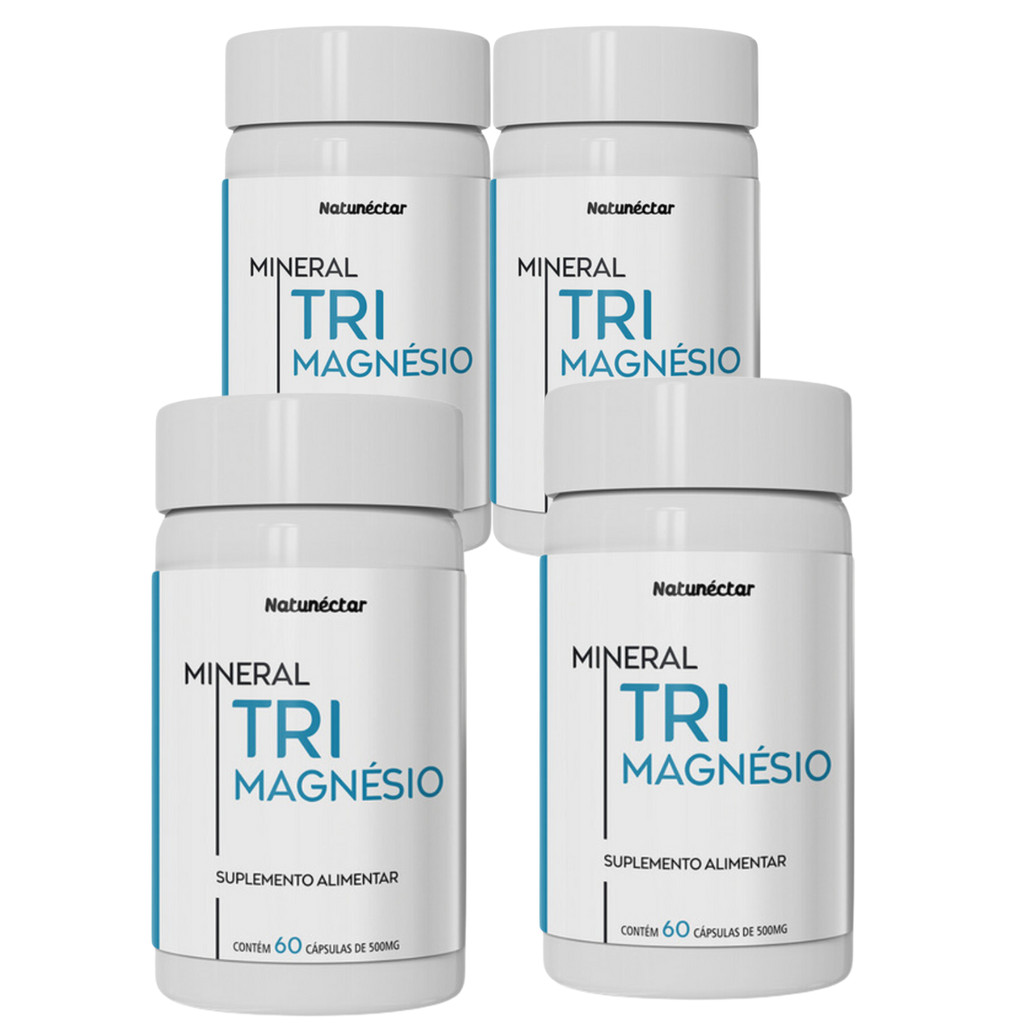 Kit 4 Potes Tri Magnésio Suplemento Natural Malato Taurato Bisglicinato Original Natunectar 240 Caps