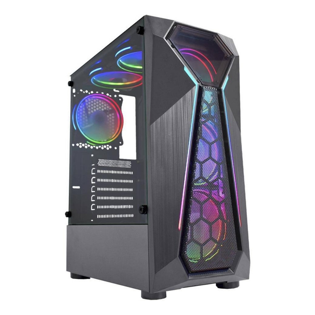 Gabinete Gamer K-mex Warlock Cg-a1d4 Led Rgb E Lateral Vidro Cor Preto