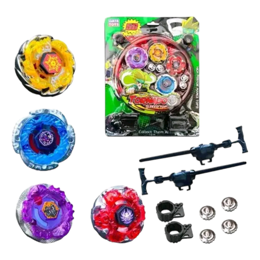 Beyblade Metal Com 4 Piões + Arena 2 Beyblade Com Led