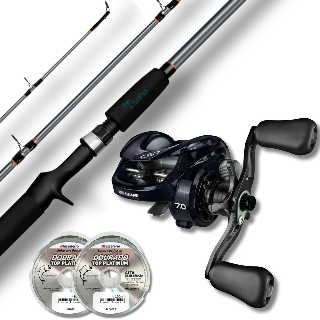 Kit Pesqueiro Carretilha Voxxi CG7 Drag 10kg 7r + Vara V400 2,10m 40lbs 2p Pesca Pesada Tamba Pira