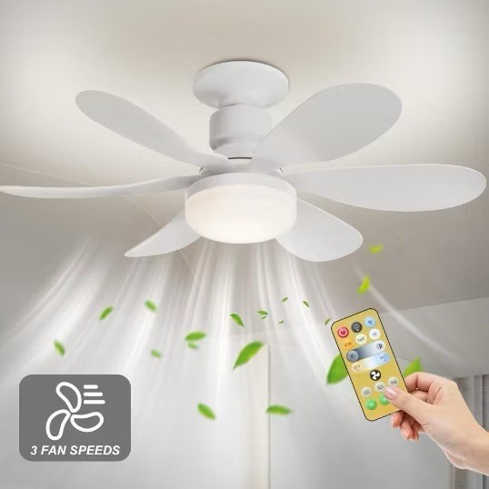 Ventilador de Teto com Lâmpada LED 40W, Super Silencioso, 6 Hélices, Bivolt