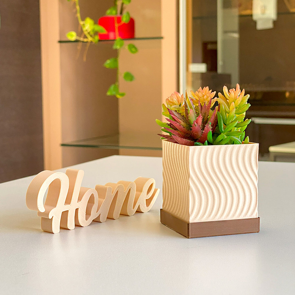 Vaso Cachepot com Palavra Home Textura Quadrado Decoração Moderna Banheiro Sala de Estar Plantas