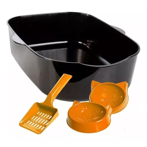 Kit Caixa de Areia para Gatos Sanitário Furba Sandbox +Pá Higiênica +Comedouro +Bebedouro Caixa Grande Banheiro de Gato*