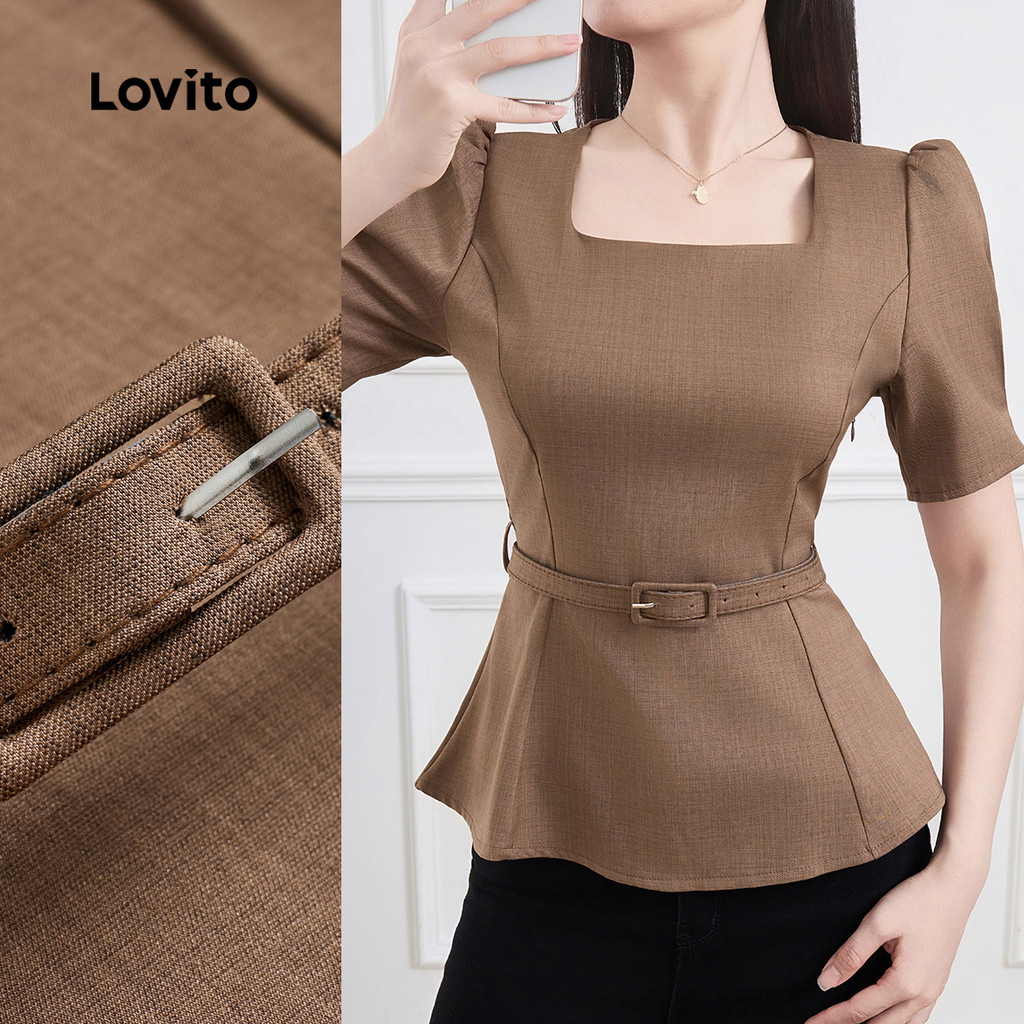 Lovito Blusa Elegante De Verão/Primavera Com Cinto Para Mulheres L128ED110 em Oferta na Shopee